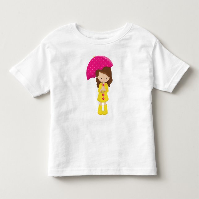 Camiseta Infantil Rapariga Com Casaco, Garota Com Guarda-Chuva, Cabe (Frente)
