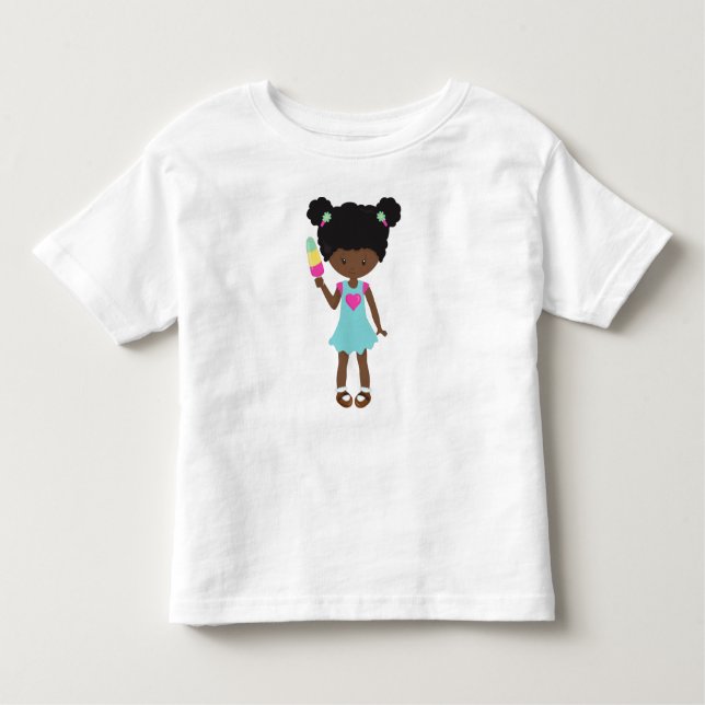 Camiseta Infantil Rapariga com Sorvete, Afro-Americana, Vestida (Frente)