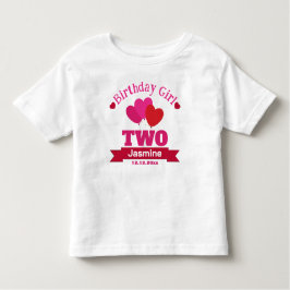 Camiseta Infantil Rapariga de aniversário de 2 anos Balões de coraçã