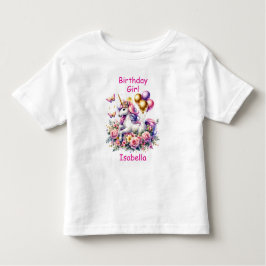 Camiseta Infantil Rapariga de aniversário rosa, roxa e Dourada Unicó