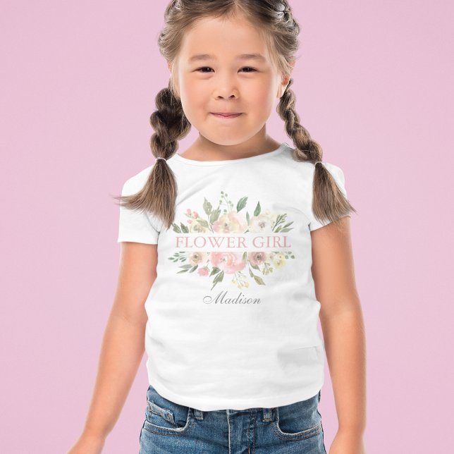 Camiseta Infantil Rapariga Flor De Casamento Floral Rosa-Blush Elega (Criador carregado)