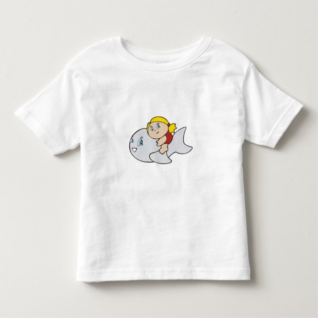 Camiseta Infantil Rapariga nadando com golfinho (Frente)