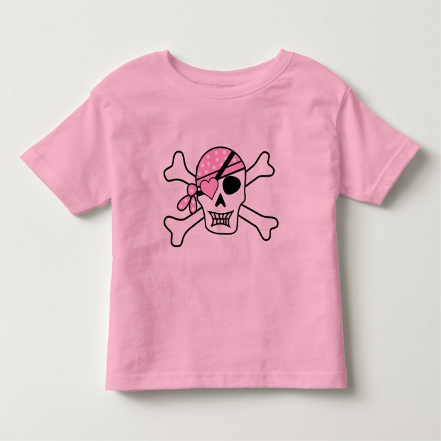 Camiseta Infantil Rapariga Pirata Crânio e Bones Toddler Rosa (Frente)