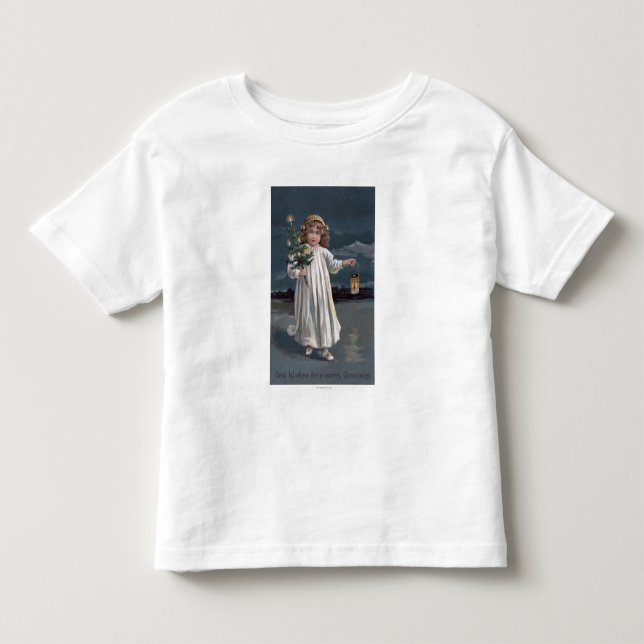 Camiseta Infantil Rapariga Segurando Árvore e Lanterna (Frente)