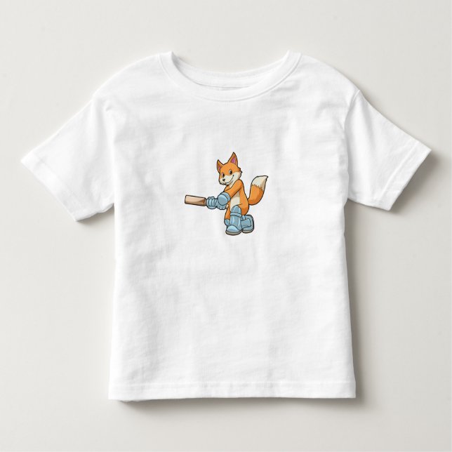 Camiseta Infantil Raposa como Batsman com morcego de críquete (Frente)
