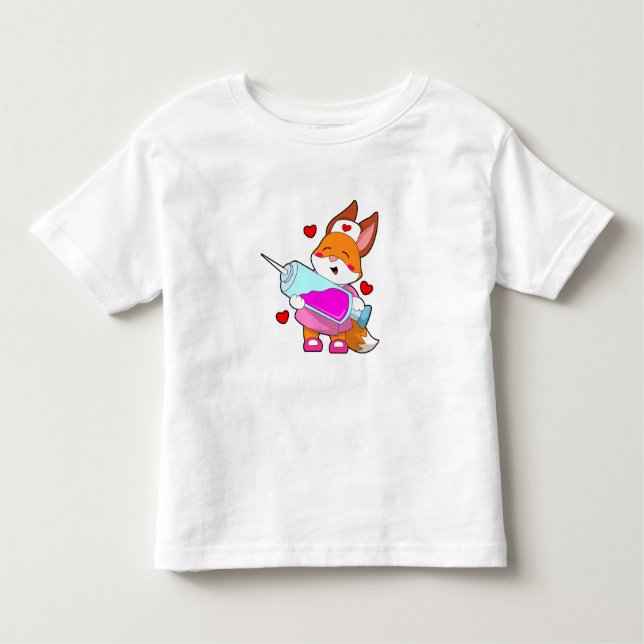 Camiseta Infantil Raposa como Enfermeira com Seringa (Frente)