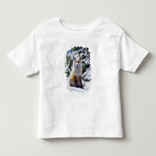 Camiseta Infantil Raposa Vermelha sentada no banco de neve, Vulpes,