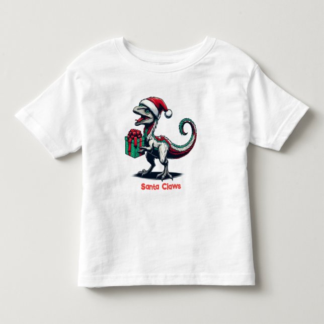 Camiseta Infantil Raptor de chapéu de Natal (Frente)