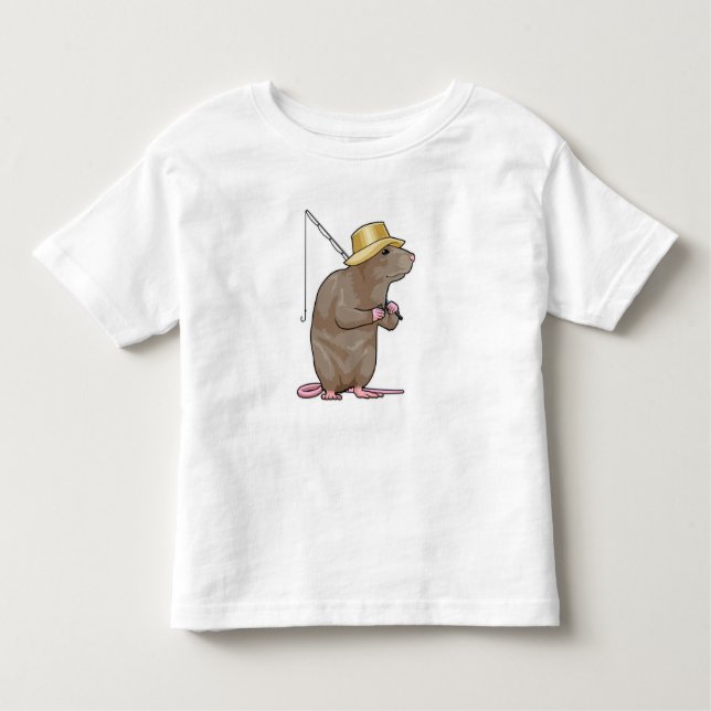 Camiseta Infantil Rato a pescar com cana de pesca (Frente)
