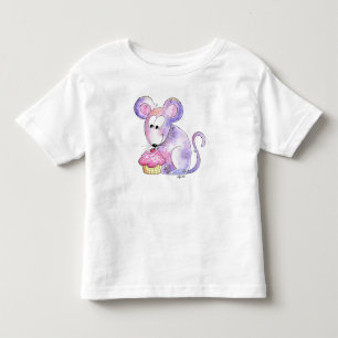Camiseta Infantil Rato branco bonito com Cupcake