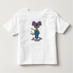 Camiseta Infantil Rato como pescador com barra de pesca