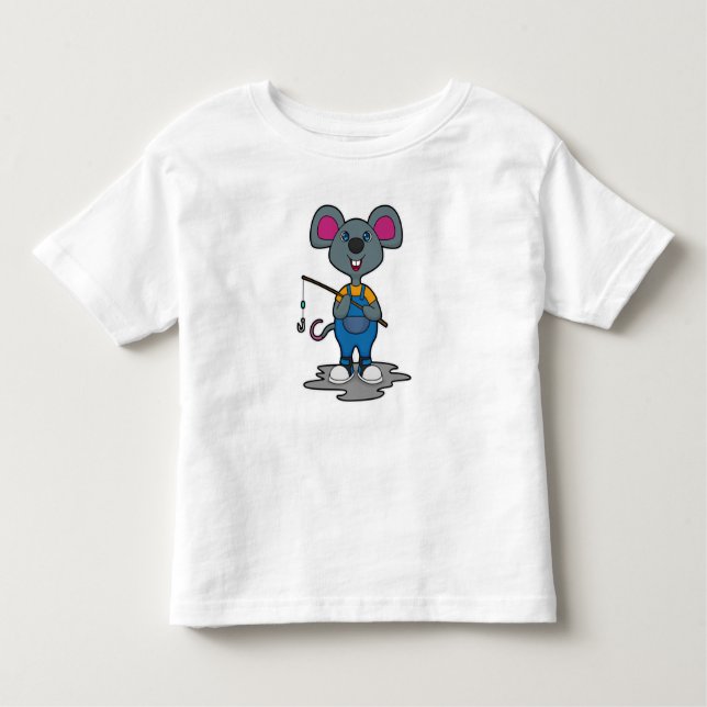 Camiseta Infantil Rato como pescador com barra de pesca (Frente)
