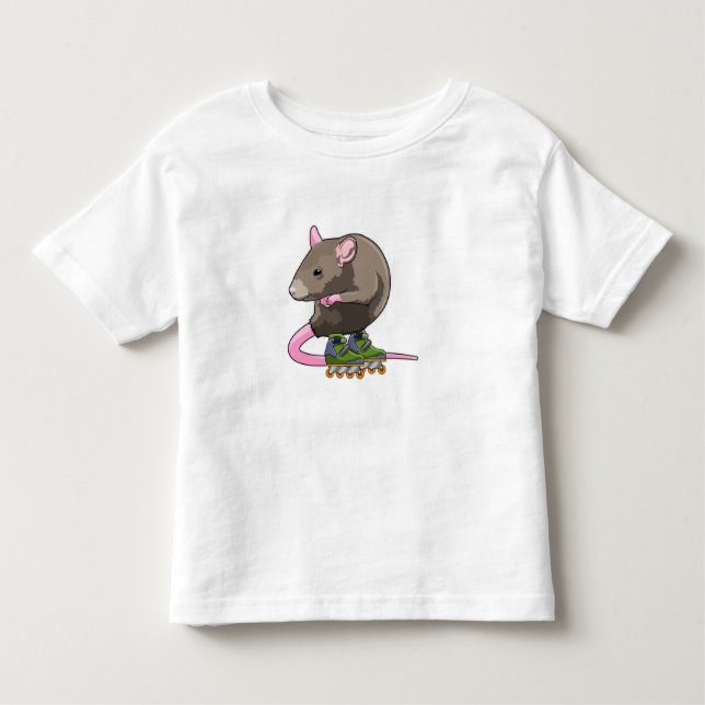 Camiseta Infantil Rato como skater em linha com skates em linha (Frente)