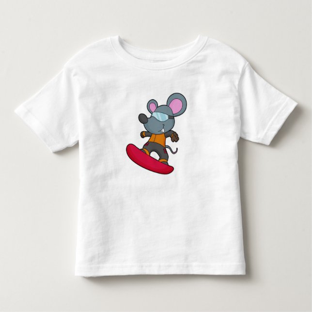 Camiseta Infantil Rato como Snowboarder com Snowboard (Frente)