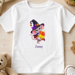 Camiseta Infantil Rato de Halloween Carregando Milho Doce Personaliz