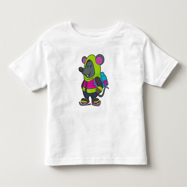 Camiseta Infantil Rato no gelo com skates de gelo e mochila.pn (Frente)
