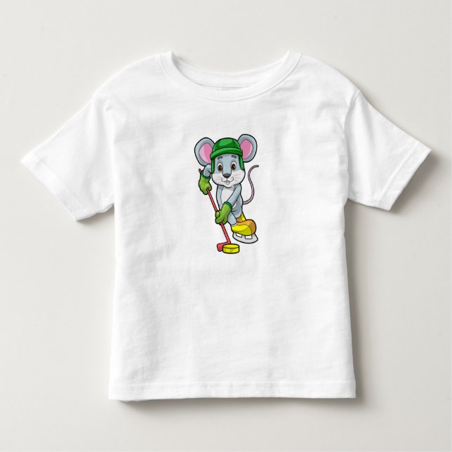 Camiseta Infantil Rato no hóquei em gelo com bastão de hóquei (Frente)