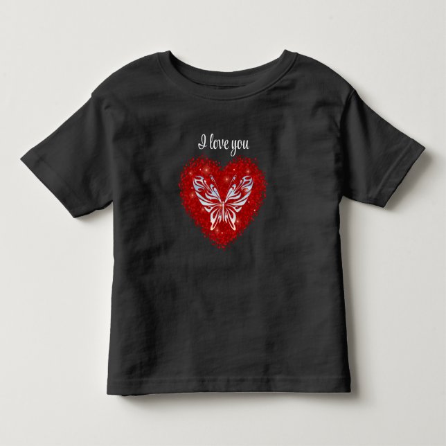 Camiseta Infantil Red heart glitter butterfly (Frente)