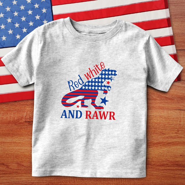 Camiseta Infantil Red White e Rawr 4 de julho Dinossaur (Criador carregado)