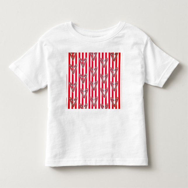 Camiseta Infantil Red White Stripes Lollipops Corações (Frente)