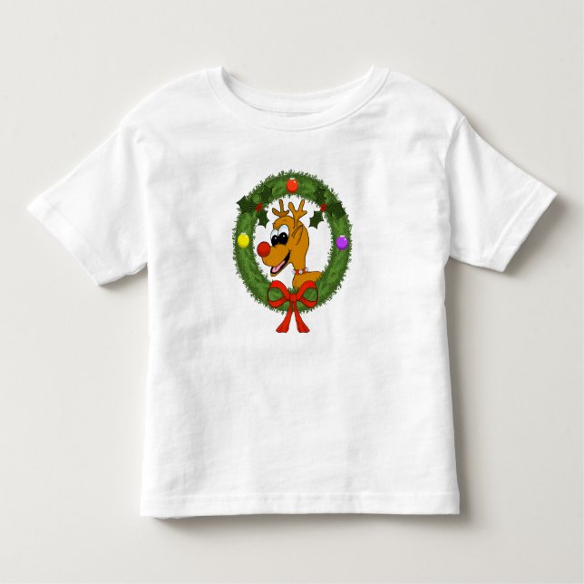 Camiseta Infantil Reindeer em Wreath Toddler T-Shirt (Frente)
