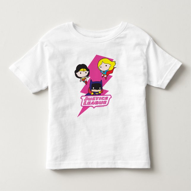 Camiseta Infantil Relâmpago Rosa da Liga da Justiça Chibi (Frente)