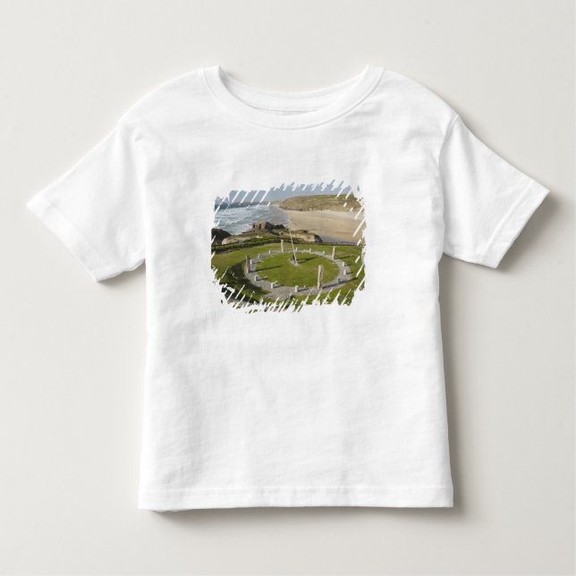 Camiseta Infantil Relógio de sol e praia de Perranporth, Cornwall, (Frente)
