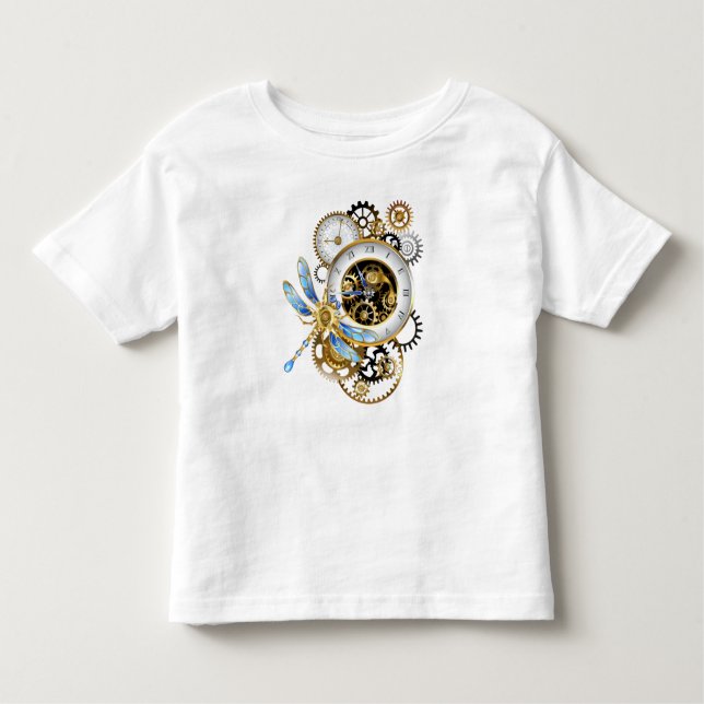 Camiseta Infantil Relógio Steampunk com Dragonfly Mecânica (Frente)