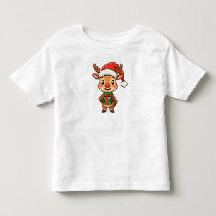 Camiseta Infantil Rena de Natal Fofa Segurando um Presente