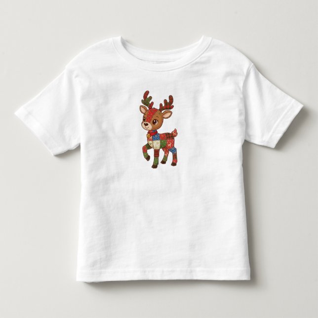 Camiseta Infantil Rena Quilted Patchwork Fofa | Férias de Natal (Frente)