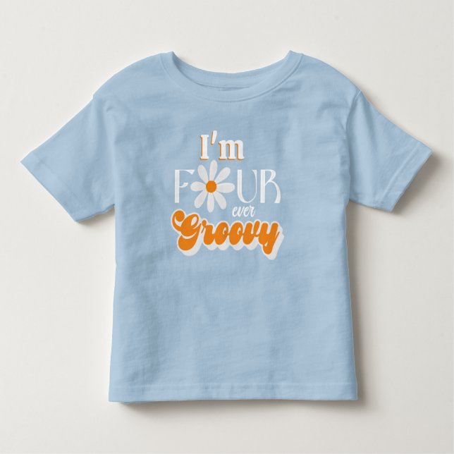 Camiseta Infantil Retrair Quatro Meninos De Groovy 4º Aniversário (Frente)