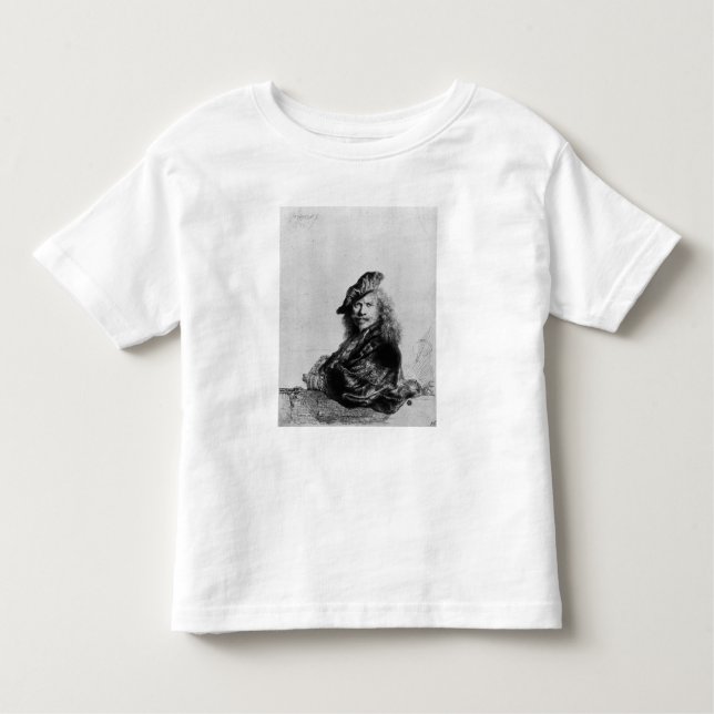 Camiseta Infantil Retrato de auto que inclina-se em um peitoril de (Frente)