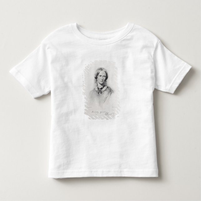 Camiseta Infantil Retrato de Charlotte Bronte, gravado pelo (Frente)