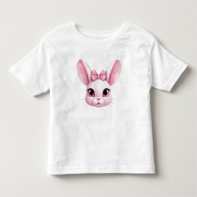 Camiseta infantil retrato de coelho de Páscoa rosa (Frente)
