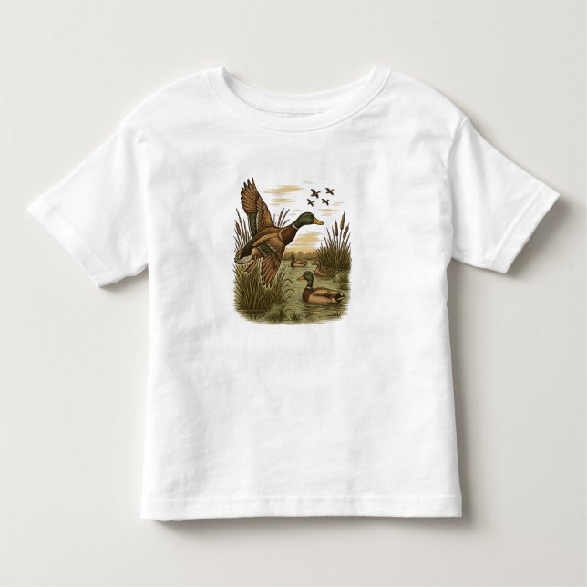 Camiseta Infantil Retro-Flying-Mallard-Duck-Hunting (Frente)