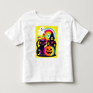 Camiseta Infantil Retro Halloween Kawaii Black Cat, design de Abóbor