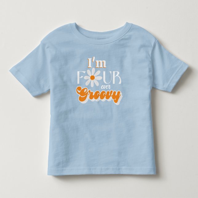 Camiseta Infantil Retro Para Sempre Garotos Groovy 4º Aniversário (Frente)