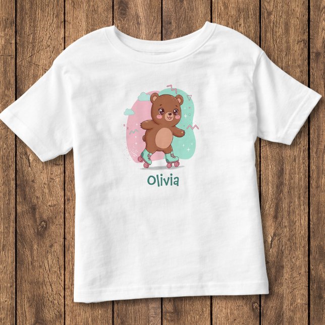 Camiseta Infantil Retro Patins Bebê Urso (Criador carregado)