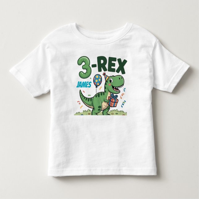 Camiseta Infantil Rex Adorable Dinossaur aniversário de 3 anos Toddl (Frente)