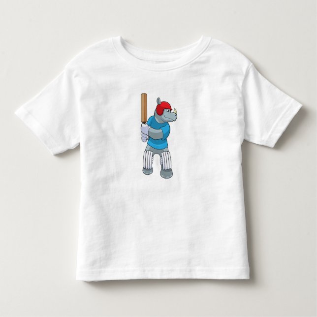 Camiseta Infantil Rhino no Cricket com morcego de Cricket (Frente)