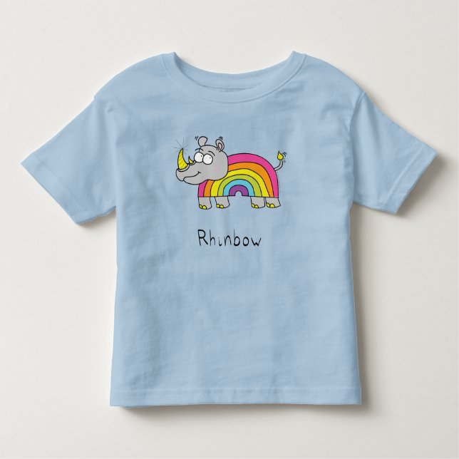Camiseta Infantil Rhino Rainbow Funny Cute Kids Rhinoceronte (Frente)