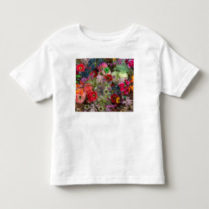 Camiseta Infantil Rico Buquê Floral de Outono com Gerberas e Frutas