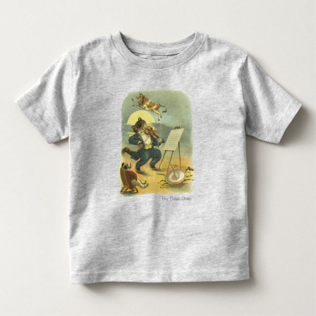 Camiseta Infantil Rima Infantil Hey Diddle Diddle Antiga Restaurada (Frente)