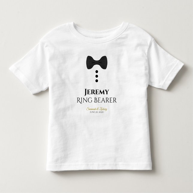 Camiseta Infantil Ring Bearer Black Tie Wedding Young Child T-shirt (Frente)