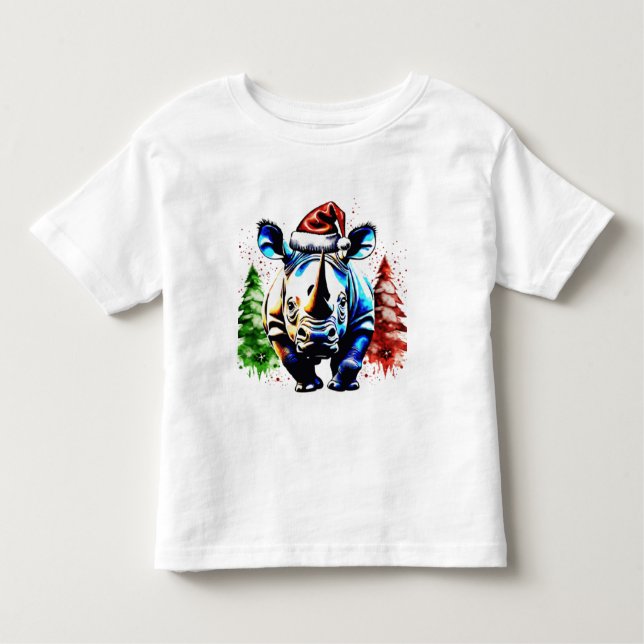 Camiseta Infantil Rinoceronte bonitinho de Natal (Frente)