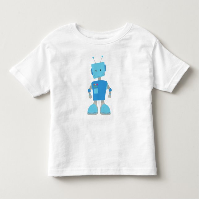 Camiseta Infantil Robô Bonito, Robô Engraçado, Robô Bobo, Robô Azul (Frente)