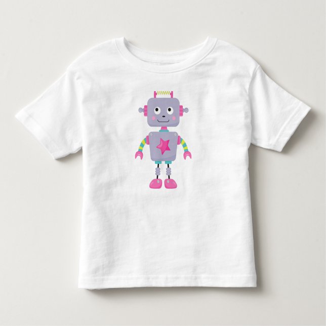 Camiseta Infantil Robô Bonito, Robô Engraçado, Robô Bobo, Robô Roxo (Frente)