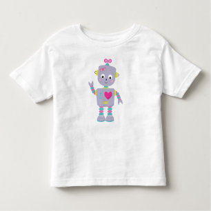 Camiseta Infantil Robô Bonito, Robô Roxo, Robô Engraçado, Robô Bobo