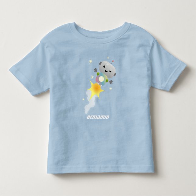 Camiseta Infantil Robô bonito voando em ilustração de desenho animad (Frente)