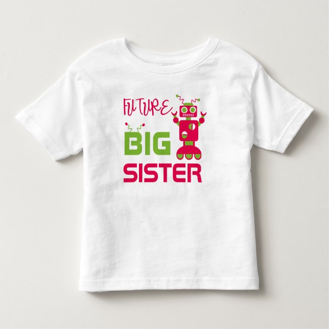 Camiseta Infantil Robô Futuro Grande Irmã Crianças Rosa Bonitão (Frente)